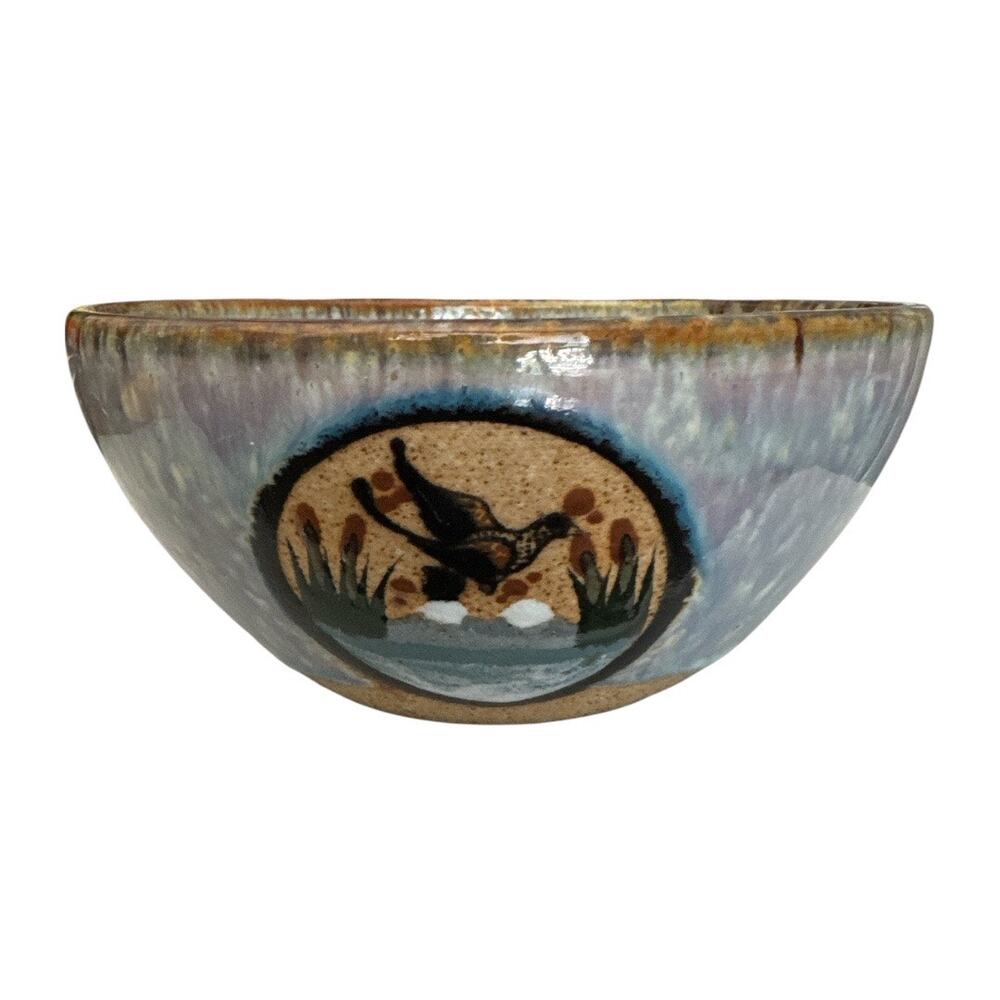 Vintage Mexican Netzi Tonala Stoneware Pottery Bowl